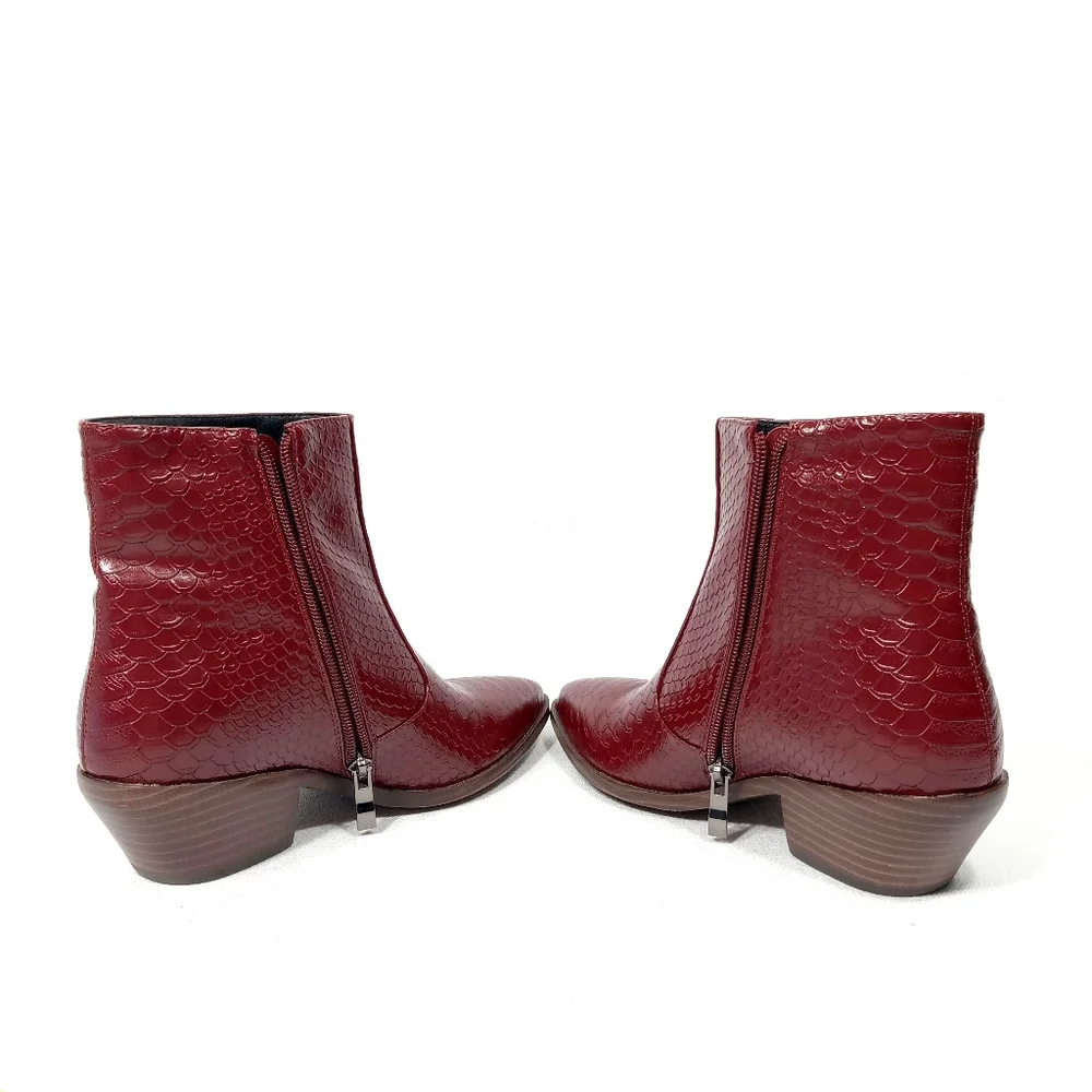 MAYPIE Dark Red Faux Leather Western Ankle Boot Size 6 - Picture 8 of 16